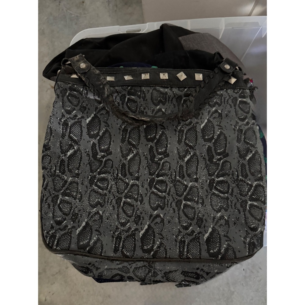 Gray Snake Print Studded Hobo Bag Braided Strap Rocker Boho Grunge Handbag